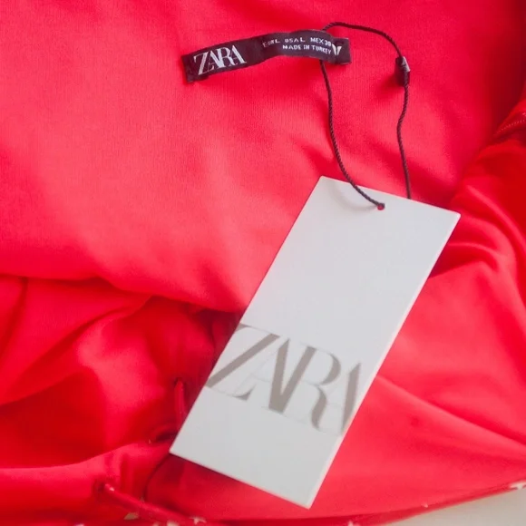 NWT Zara Red & White Star Print Satin Lace Up Bodysuit - Picture 2 of 13